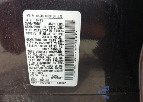 2013 Nissan Rogue S from USA, damaged, VIN JN8AS5MV5DW138352